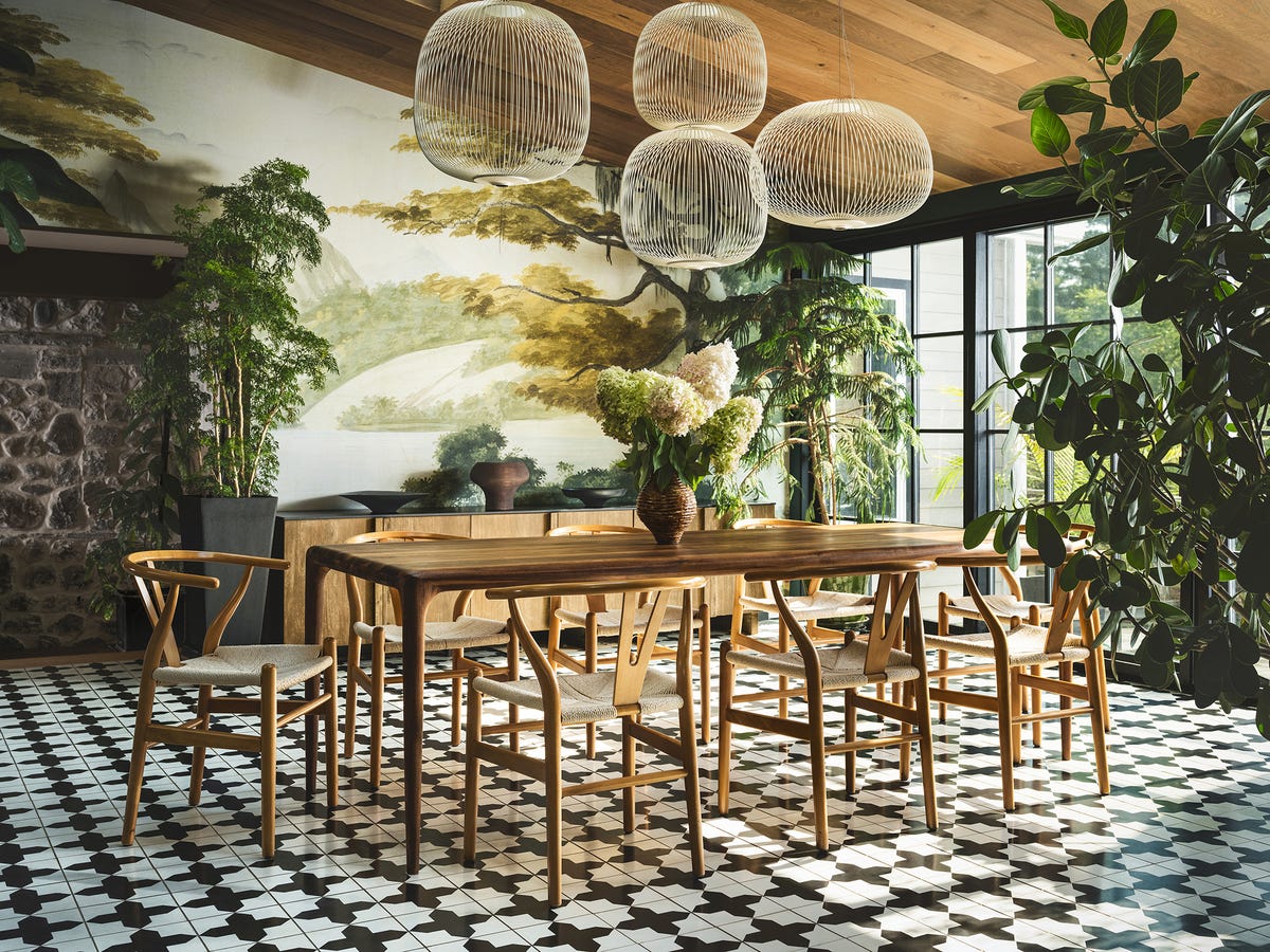 Modern living room with wallpaper installation